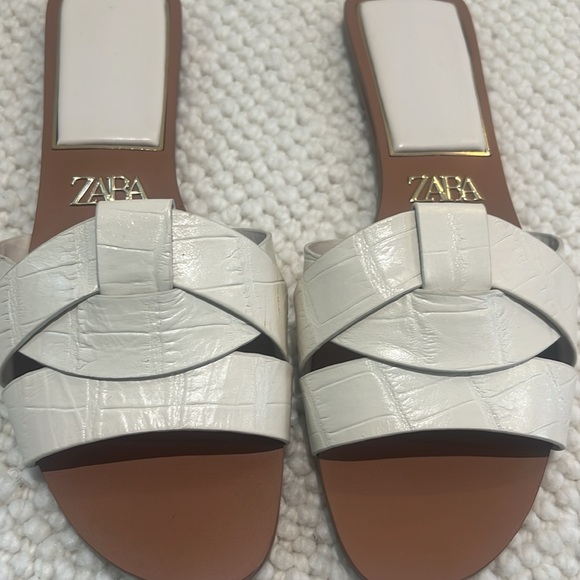 Zara white leather slides sandals size 7.5 women’s - Picture 2 of 4